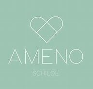 Minimalistisch logo van Ameno Schelde met hartvorm en tekst.