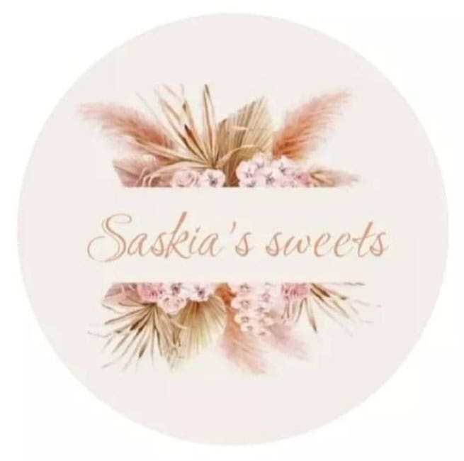 Logo van Saskia's Sweets met bloemen en zachte kleuren.
